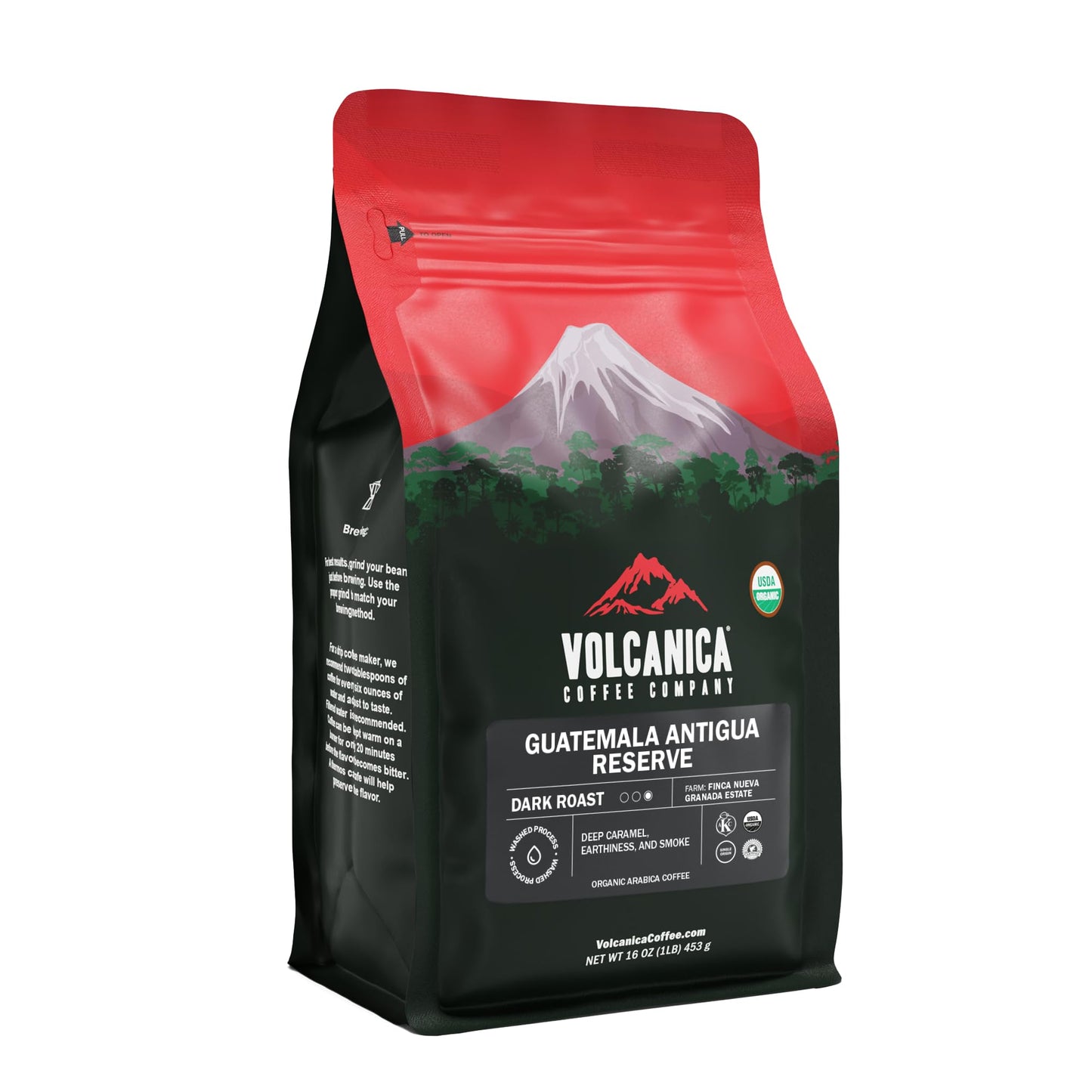 Guatemala Antigua Coffee, Dark Roast Reserve, Ground, Organic, Fresh Roasted, 16-Ounces