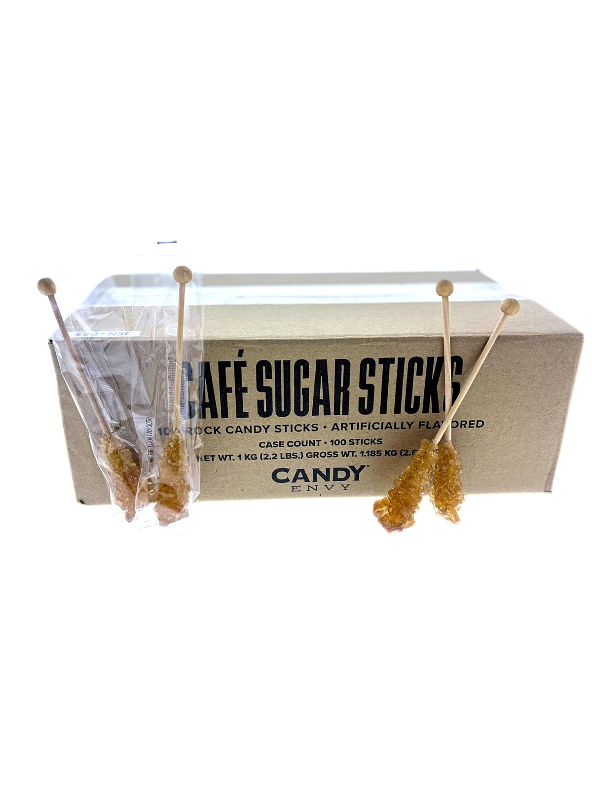 Candy Envy - Amber Caf   Sugar Sticks Mini Rock Candy - 100 Bulk Individually Wrapped Amber Treats - Original Sugar Flavored