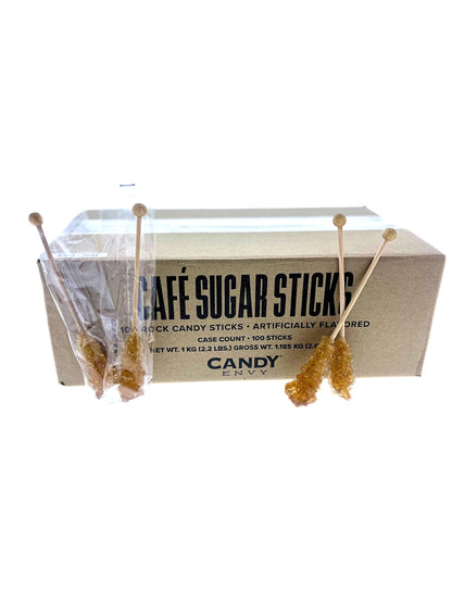 Candy Envy - Amber Caf   Sugar Sticks Mini Rock Candy - 100 Bulk Individually Wrapped Amber Treats - Original Sugar Flavored