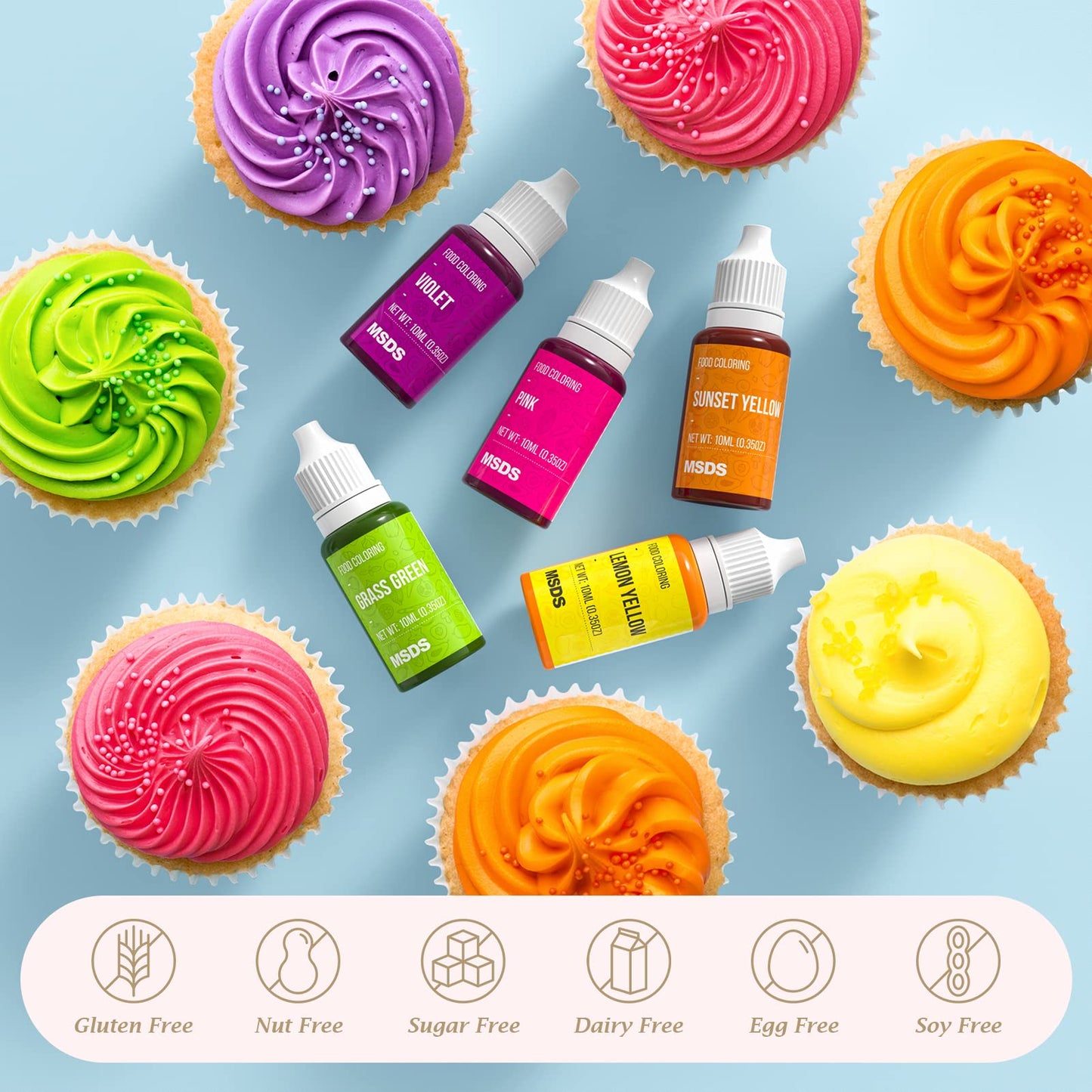 Nomeca 12 Color Cake Food Coloring Set - Food Grade Liquid Dye, 0.35 Fl Oz Bottles, Vibrant for Baking, Icing, Fondant, Slime Making