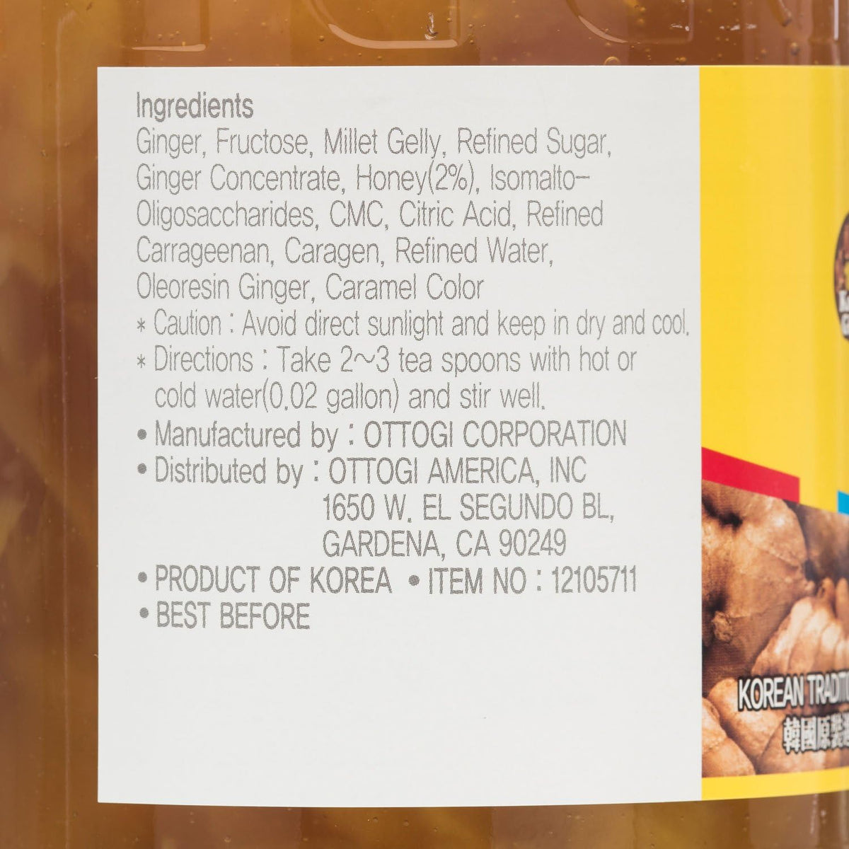 OTTOGI Honey Ginger Tea Concentrate, Caffeine-Free, 35oz (1kg) with Real Sliced Ginger & Honey, Versatile for Hot or Cold Drinks