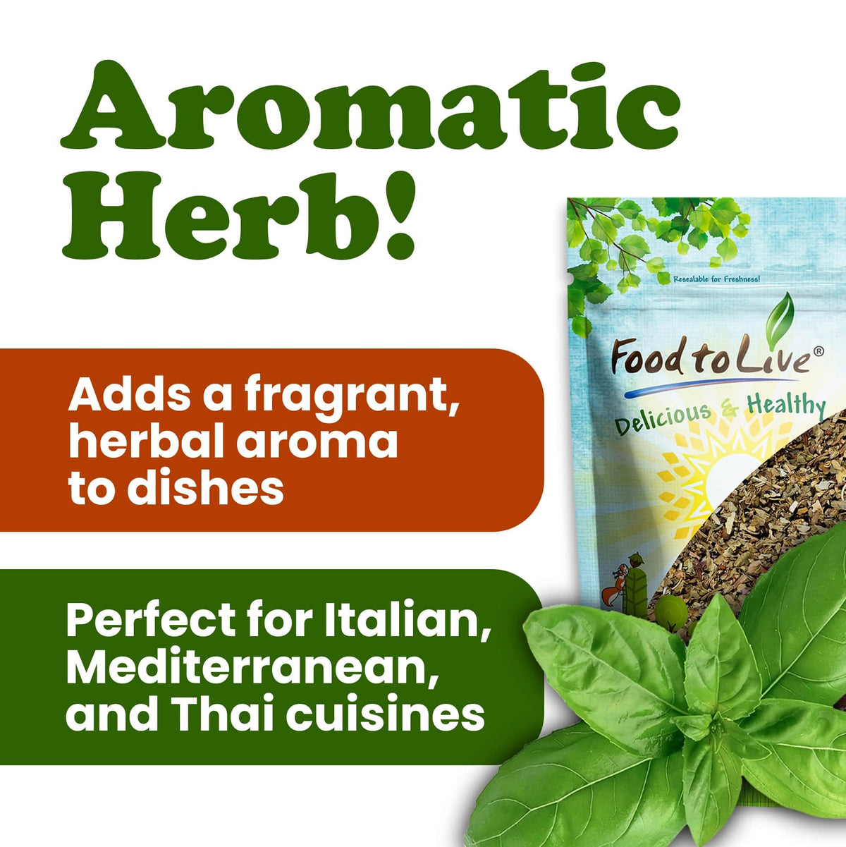 Food To Live - Organic Basil Leaves, 2 Ounces - Dried & Cut. Great For Pizzas, Pesto, Soups, Sauces, Salads And Herbal Tea. Non-