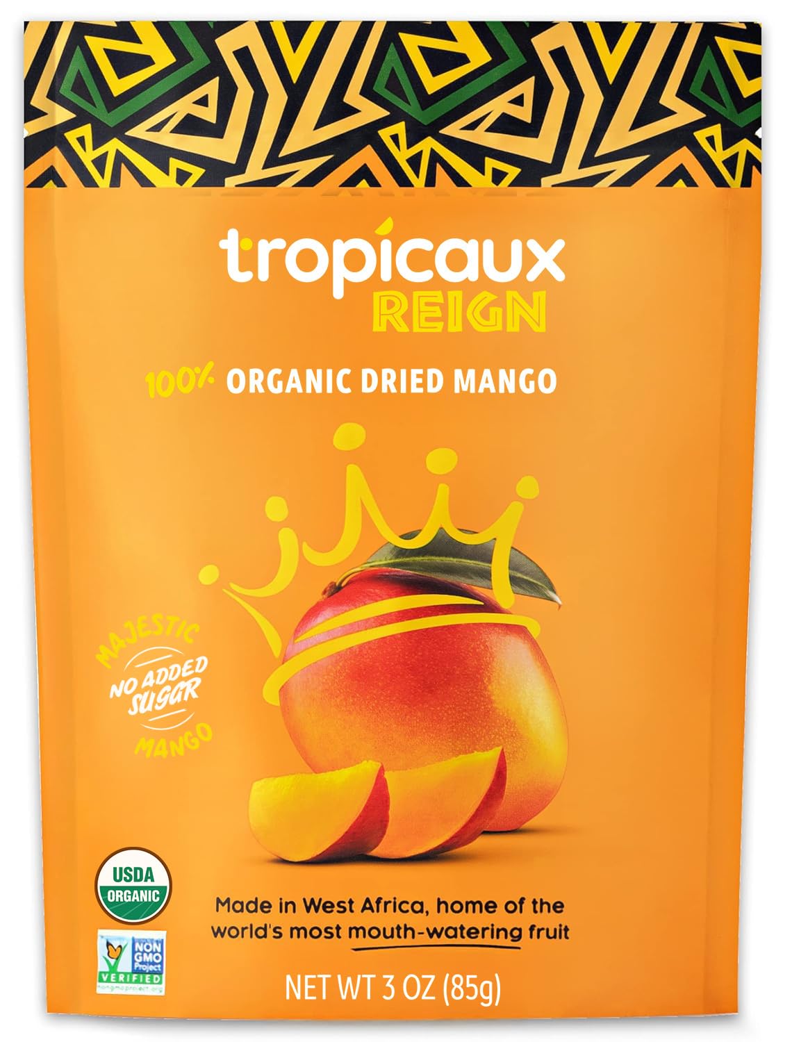 Organic Dried Mango No Sugar Added  3Oz  Pack Of 6 (18Oz Total) - Tasty And Nutritious Non-Gmo Dried Mangoes - No Preservatives Or Chemicals - Ideal Snack For Kids & 18+ Uses By Tropicaux Reign