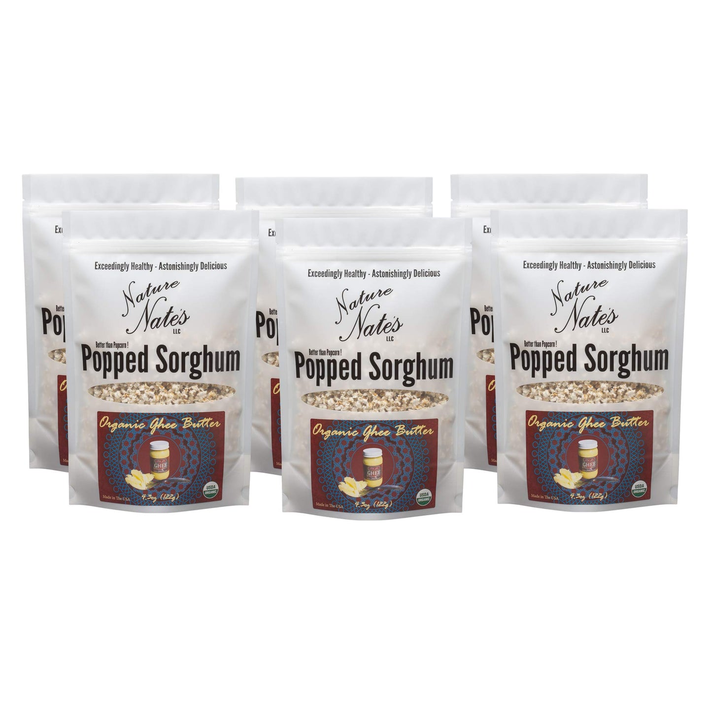 Nature Nates Popped Sorghum, Organic Ghee Butter - Organic, Keto & Gluten Free, Healthy Snacks, Better Than Popcorn, Made In Usa