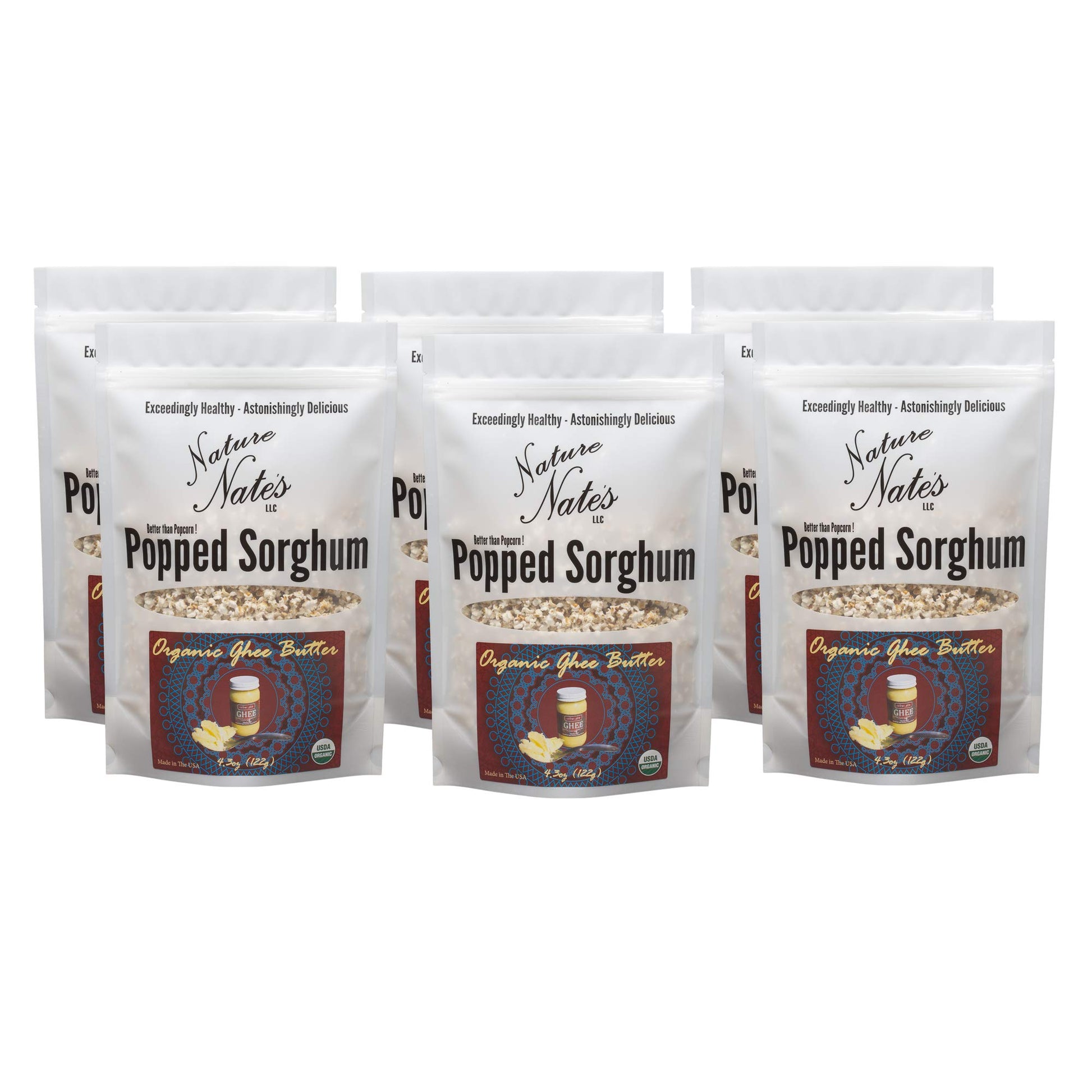 Nature Nates Popped Sorghum, Organic Ghee Butter - Organic, Keto & Gluten Free, Healthy Snacks, Better Than Popcorn, Made In Usa