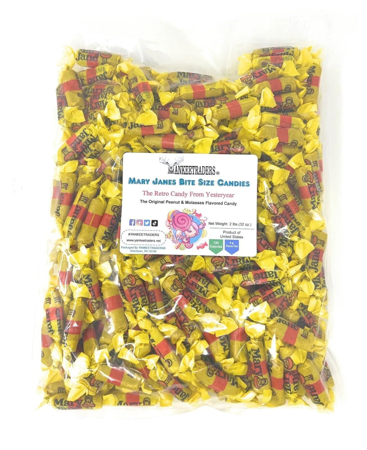 YANKEETRADERS Classic Peanut & Molasses Bite sized Candy, Mary Janes, 2 Pound, Bite Sized