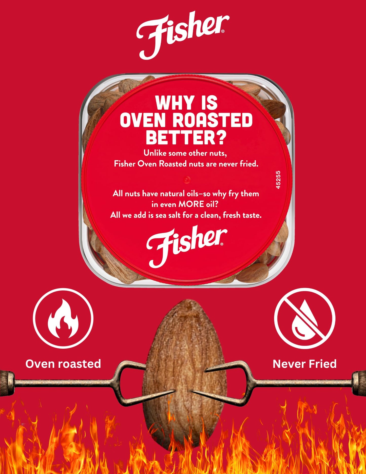 Fisher Oven Roasted Never Fried Almonds  24 Ounces (Pack of 1)  Heart Healthy Snacks for mature-themeds  Made with Sea Salt  No Added Oil  Artificial Ingredients or Preservatives  Gluten Free  Vegan Protein
