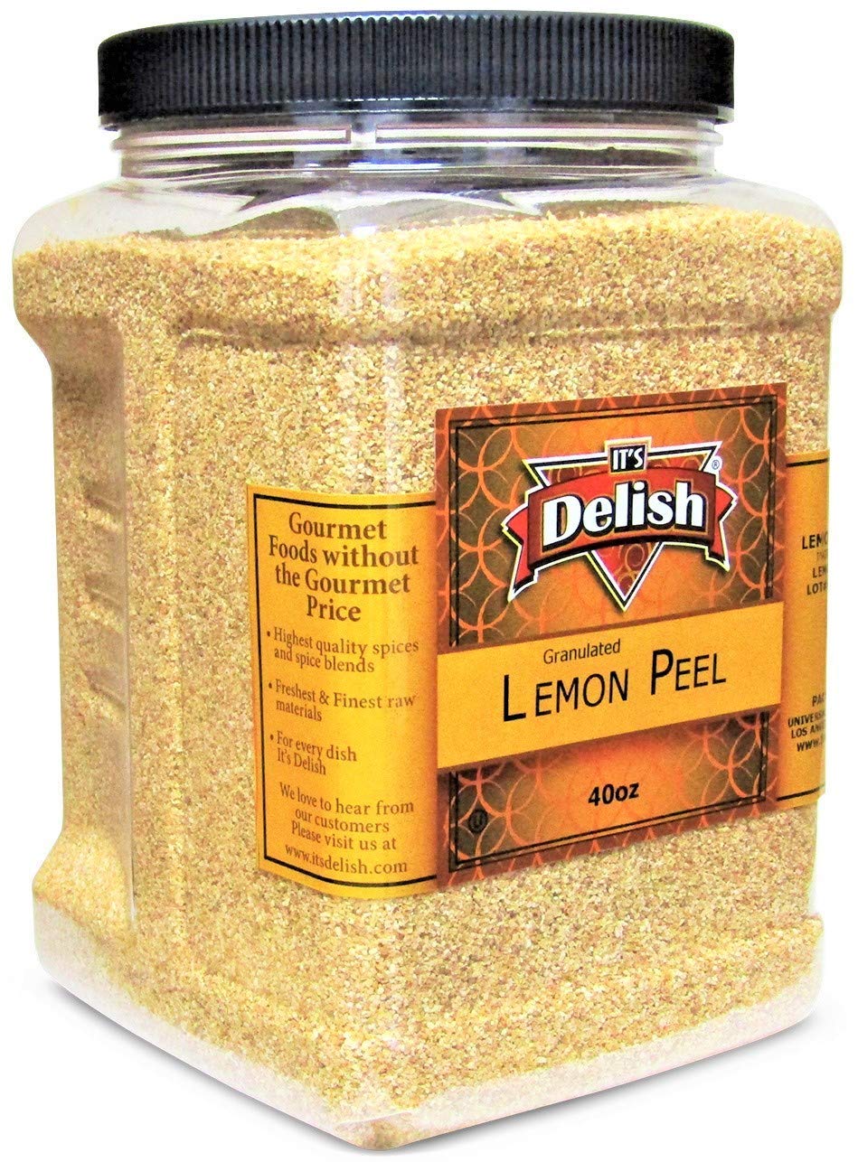 Its Delish Gourmet Granulated Lemon Peel - 40 OZ Jumbo Container - 100% Natural, Kosher, Vegan, Great for Tea, Cooking, Baking