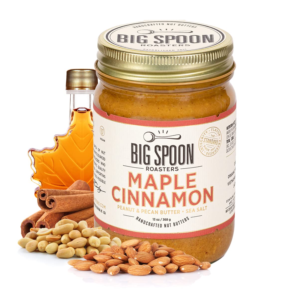 Big Spoon Roasters Maple Cinnamon Peanut & Pecan Butter - Low Sugar Peanut Butter - Creamy Peanut Butter W/Maple Syrup, Organic