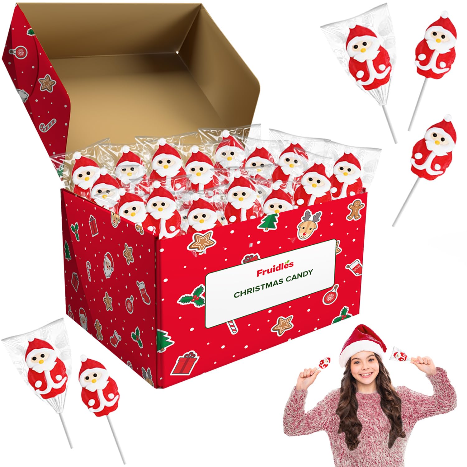 Fruidles Christmas Santa Lollipop, Mixed Fruit Flavor, 12 Count, Individually Wrapped