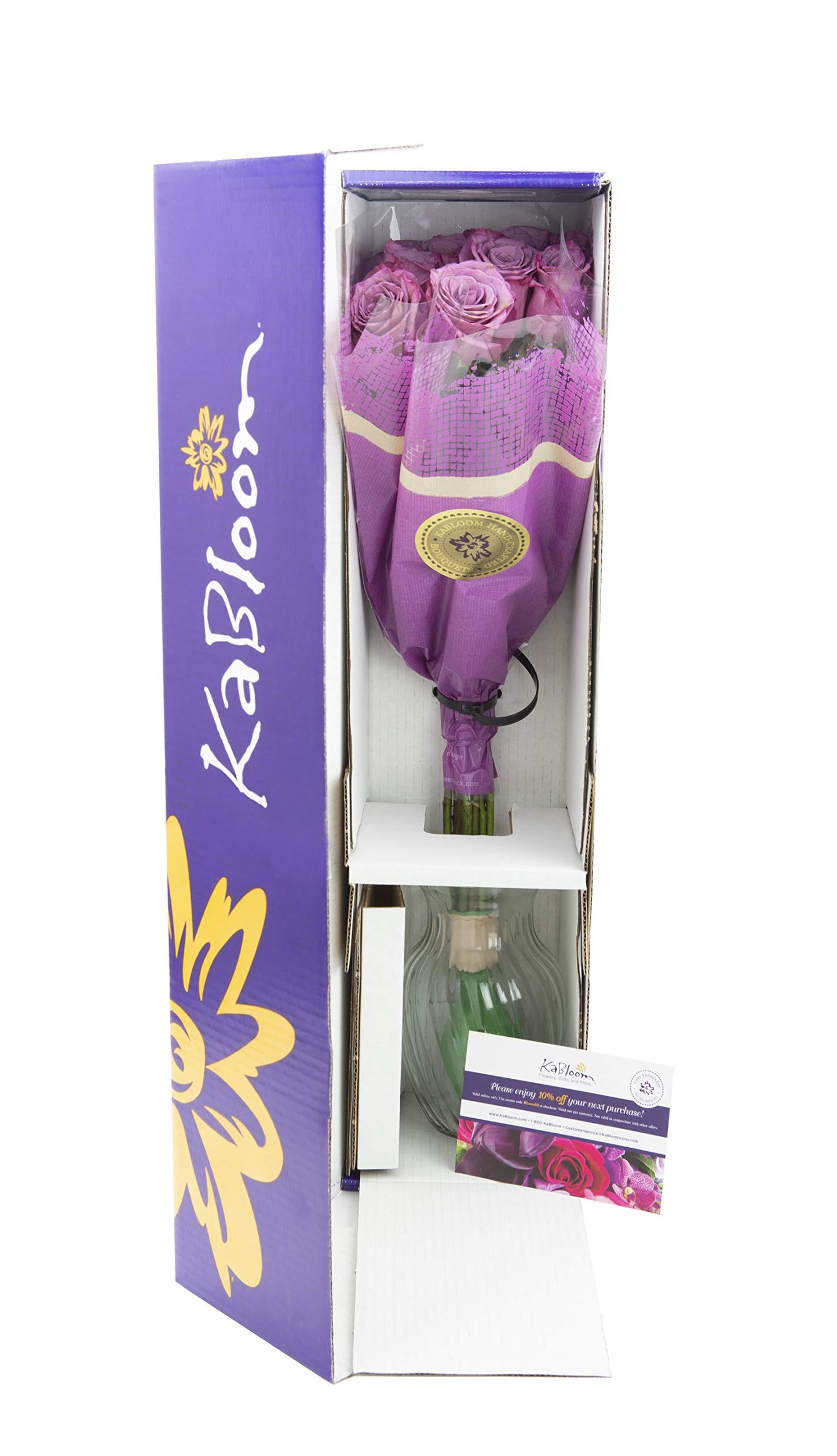 Kabloom Flowers - Bouquet Of 12 Fresh Purple Roses (Farm-Fresh, Long-Stem) With Vase - Gift For Birthday, Anniversary, Thank You, Valentine, Mother’S Day Fresh Flowers