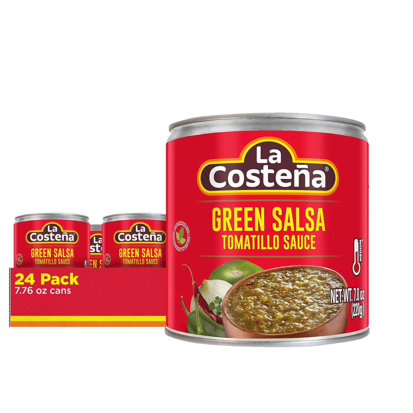 La Costeña Green Salsa Verde - Mild Tomatillo Salsa Verde - Tomatillo Sauce For Mexican Food, Green Enchilada Sauce, Guacamole Seasoning, Fajita, Street Taco Seasoning - 7.8Oz, 24 Pack Cans