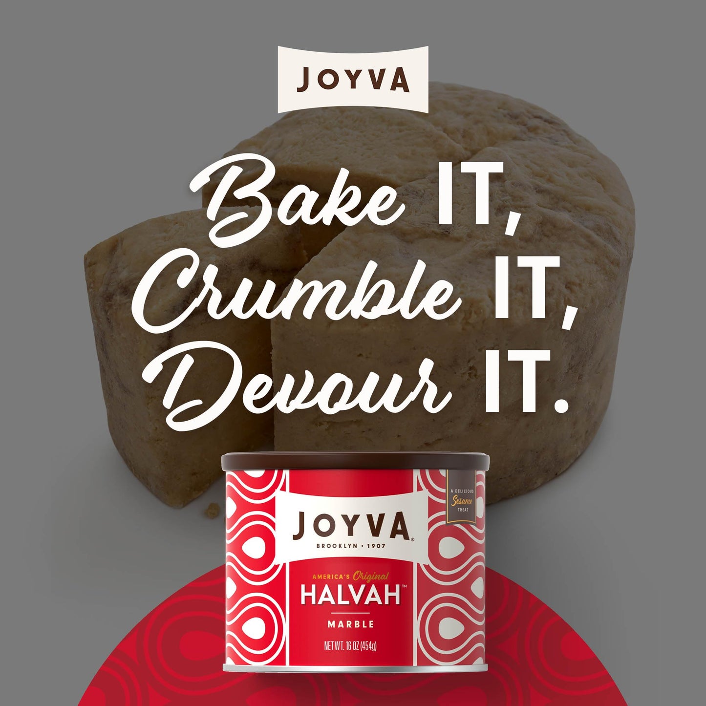 Joyva Halvah Marble Sesame Treat, Dairy Free & Gluten-Free, 16oz, Kosher Parve, Pack of 1