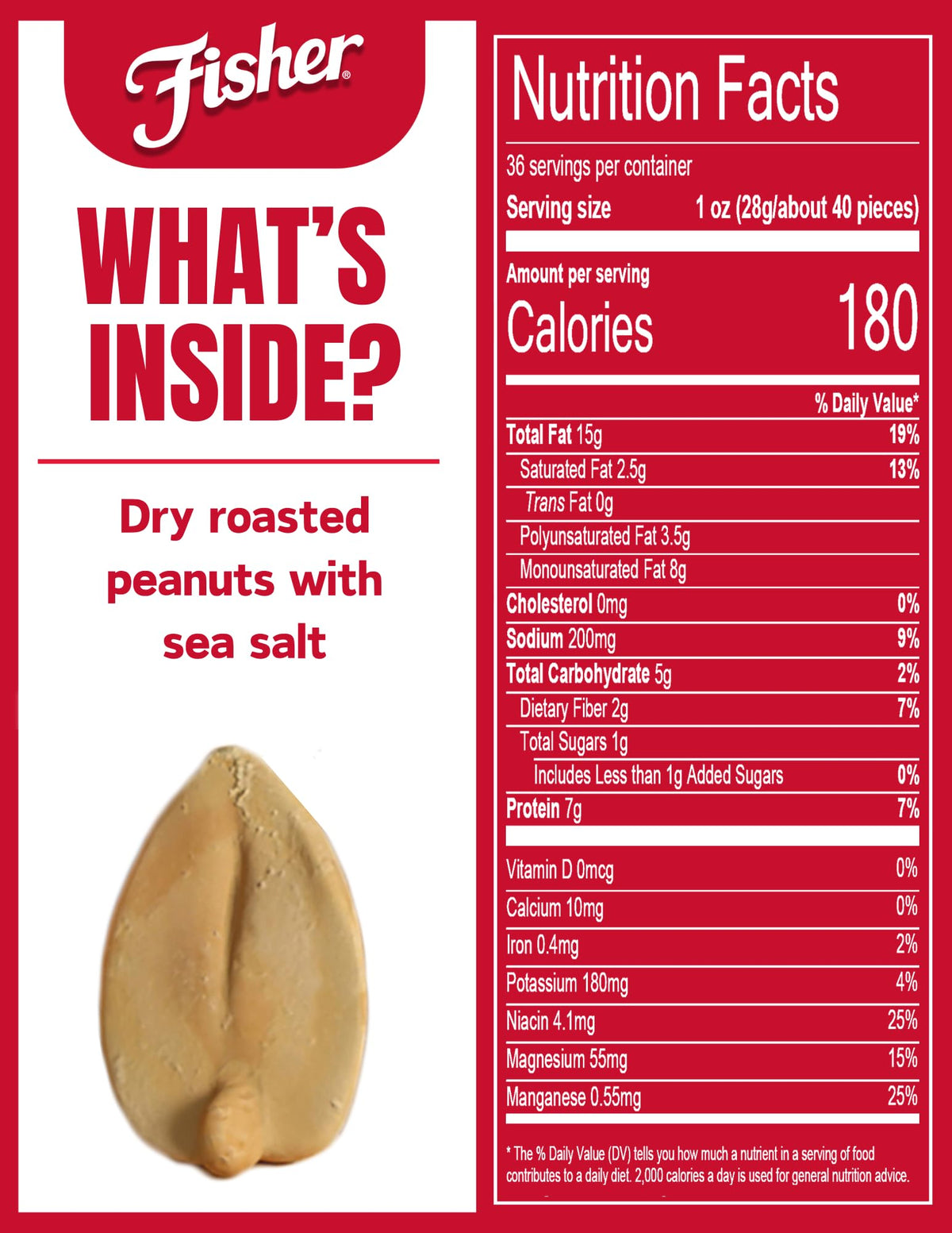 Fisher Sea Salt Dry Roasted Peanuts, 36 oz (Pack of 6) - No Artificial Colors or Flavors, 100% Recyclable Snacks