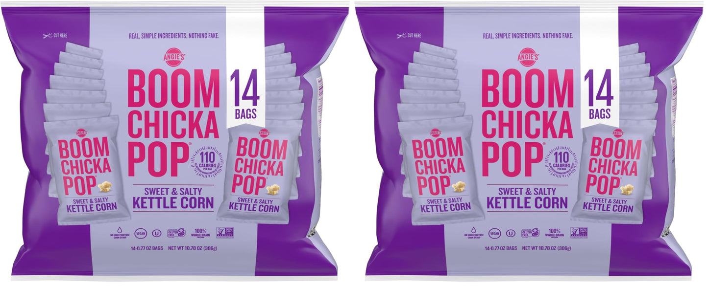 Angies BOOMCHICKAPOP Sweet & Salty Kettle Corn Popcorn, 0.77 oz. Individual Bag, 14-Count (Pack of 2)