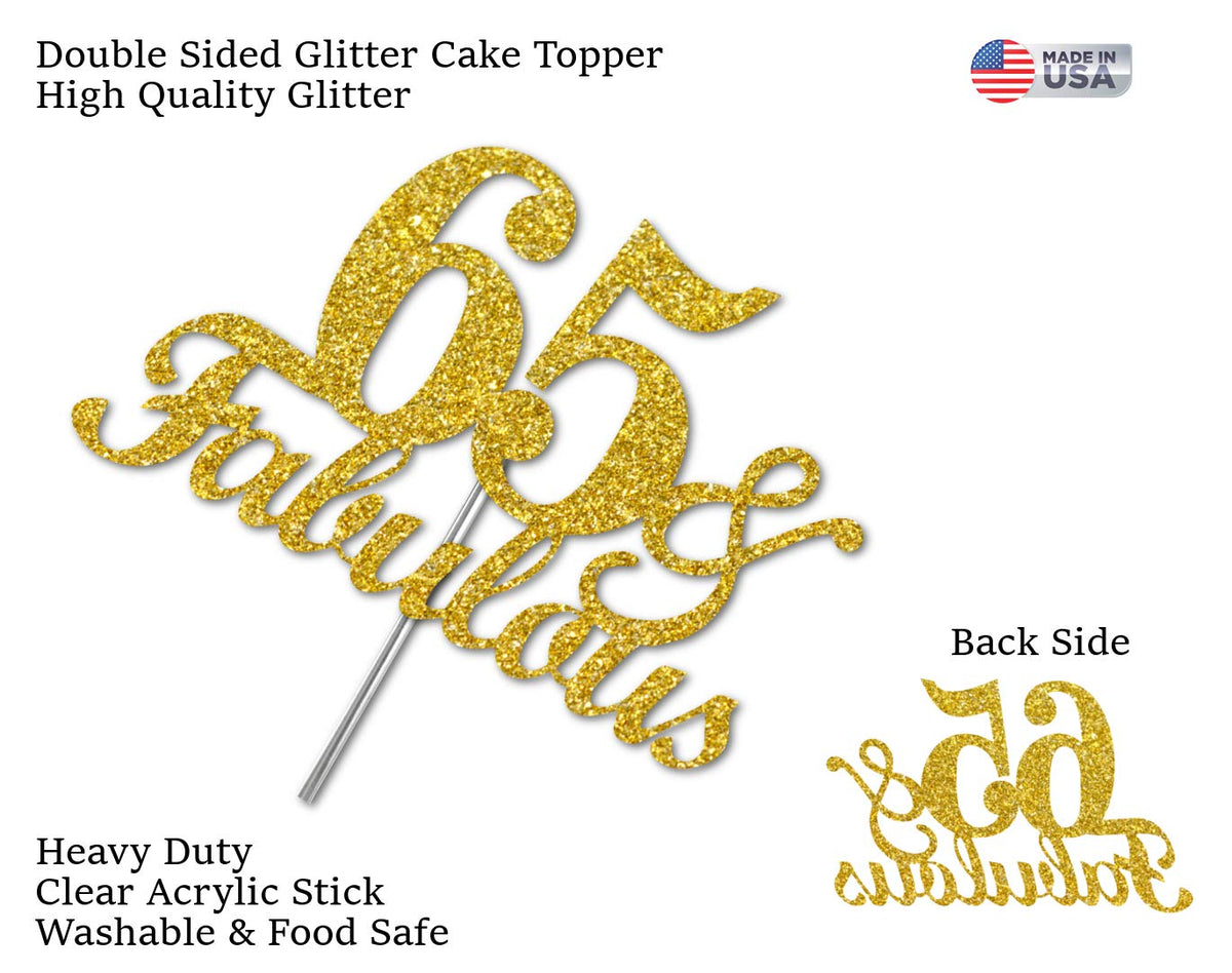 RokAPary 65 & Fabulous Cake Topper, Gold Glitter, Acrylic, 1 Count, Model RCTF
