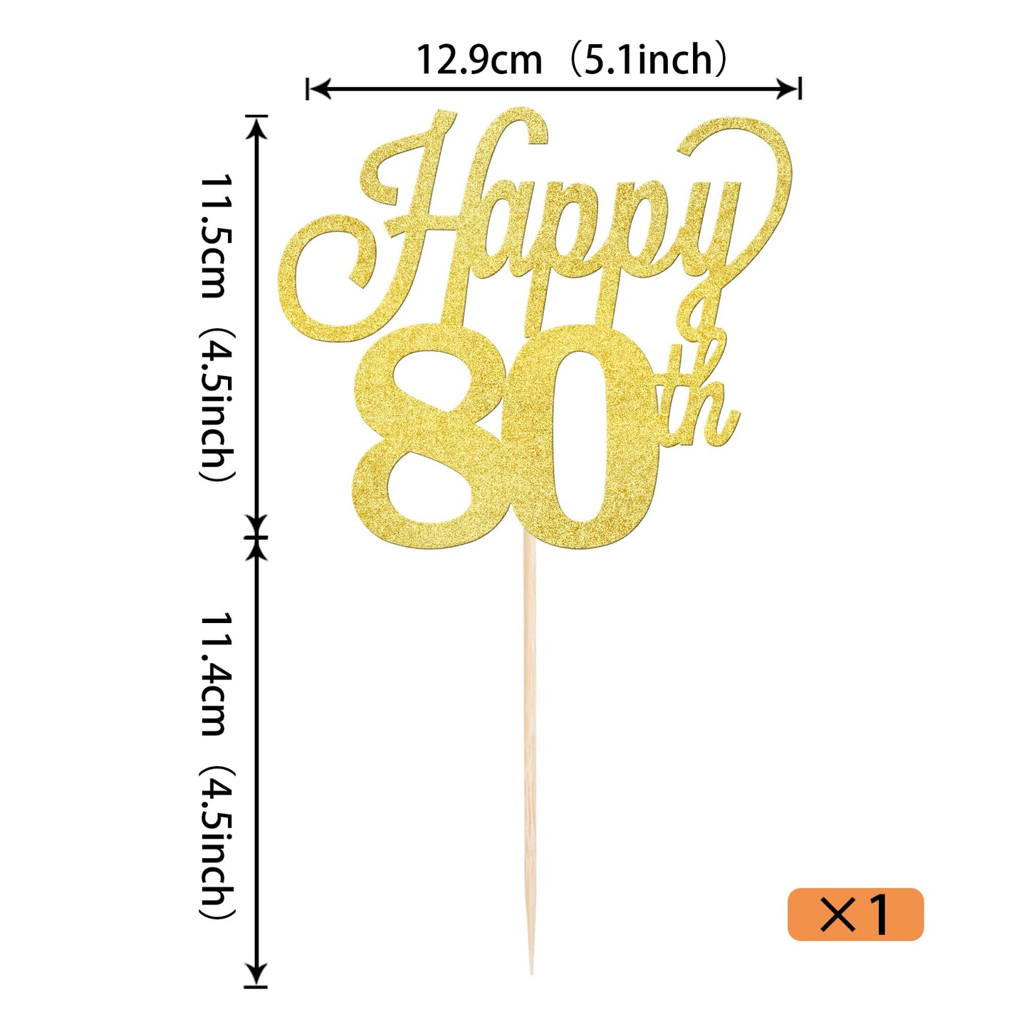 YCTHUNFISH 80th Birthday Cake Topper, Black Glitter Number 80, Bamboo Material, Gold Color, Party Decorations