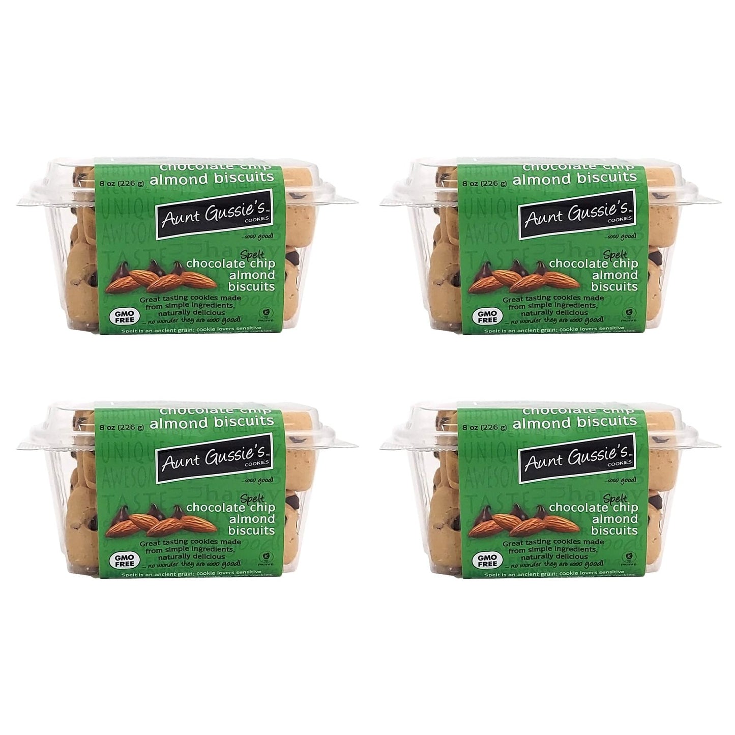 Aunt Gussies Sugar Free Chocolate Chip Almond Biscuits, Spelt Flour, 8 Ounce (Pack of 4)