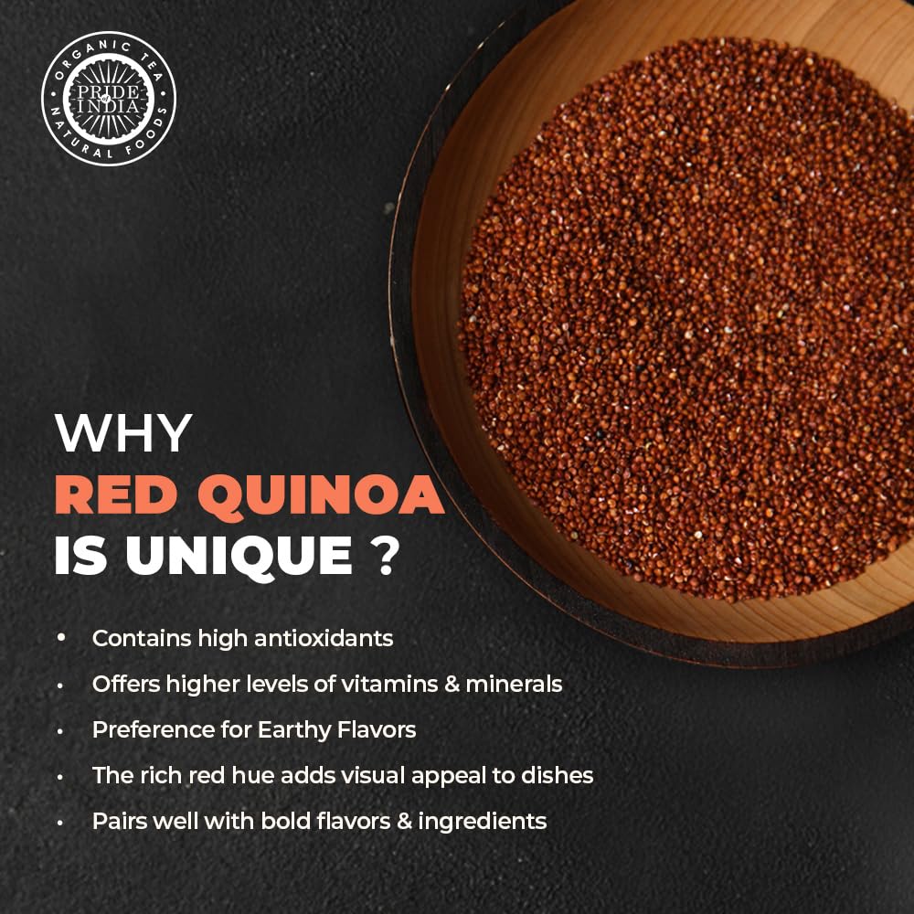 Pride Of India - Organic Red Royal Quinoa - 100% Bolivian Superior Grade Protein Rich Whole Grain, 1.5 Pound (24oz) Jar