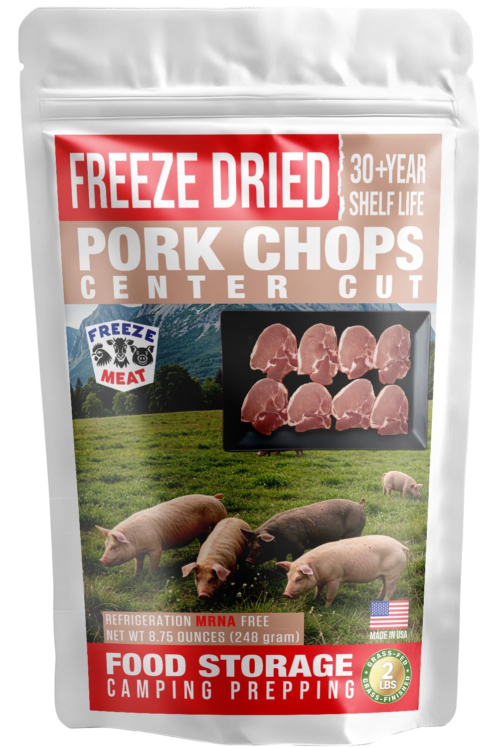 Freeze Dried Pork Chops Center Cut Uncooked | 8-Count  Family Pack  2 Lbs  30-Year Shelf Life  No Refrigeration Needed | Perfect For Backpacking  Camping  Emergencies  And Food Storage | Grass-Fed - Freeze Meat - Preserving Your Future