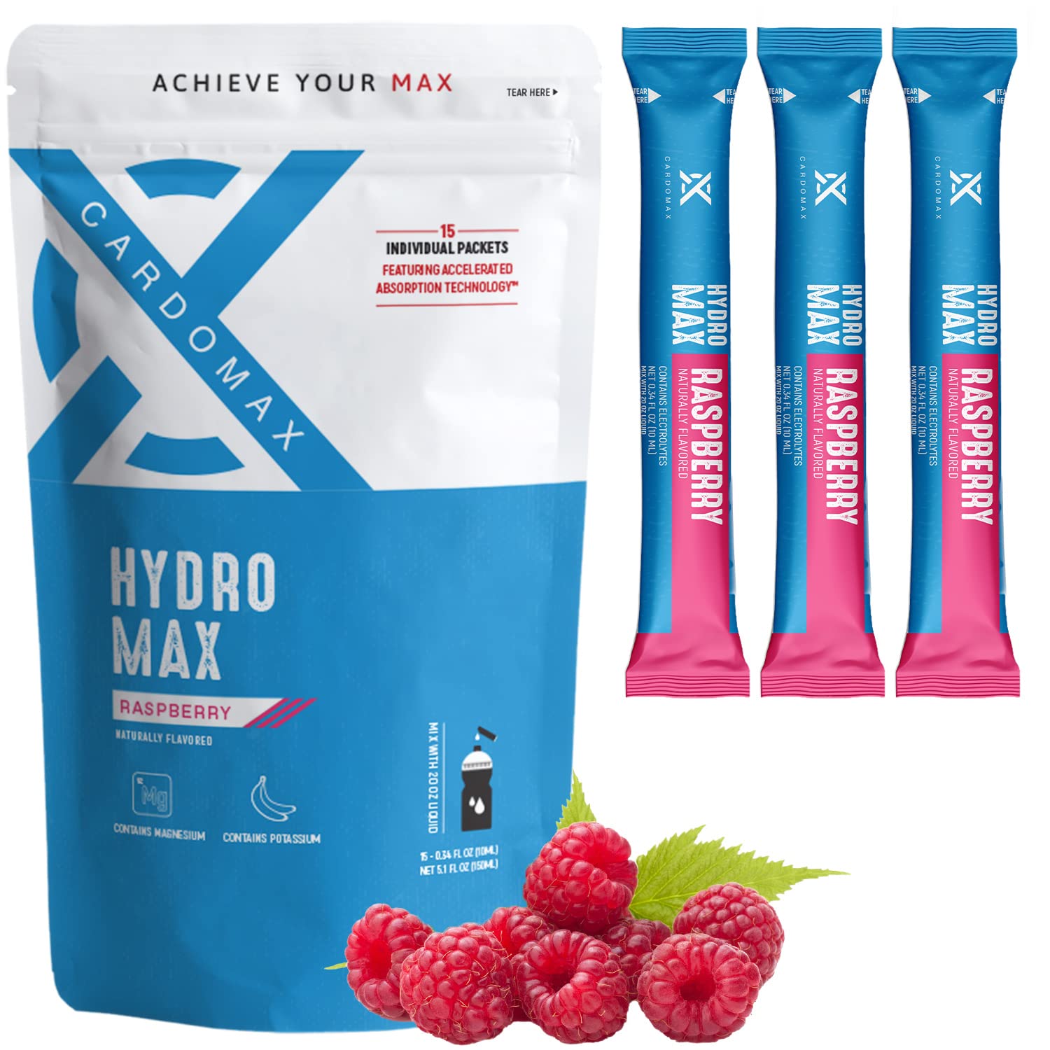 Cardomax Hydration Drink Mix - Hydromax Electrolyte Packets, Zero Calories, Sugar-Free, Keto-Friendly - 15 Single Serve Sticks (