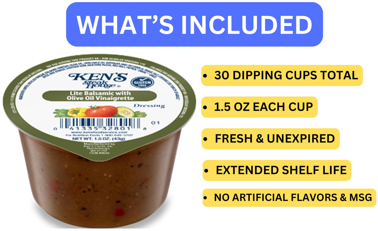 30 Count | Salad Dressing Dipping Sauce Portion Cups | Single Serve Packets (Lite Balsamic With Olive Oil)