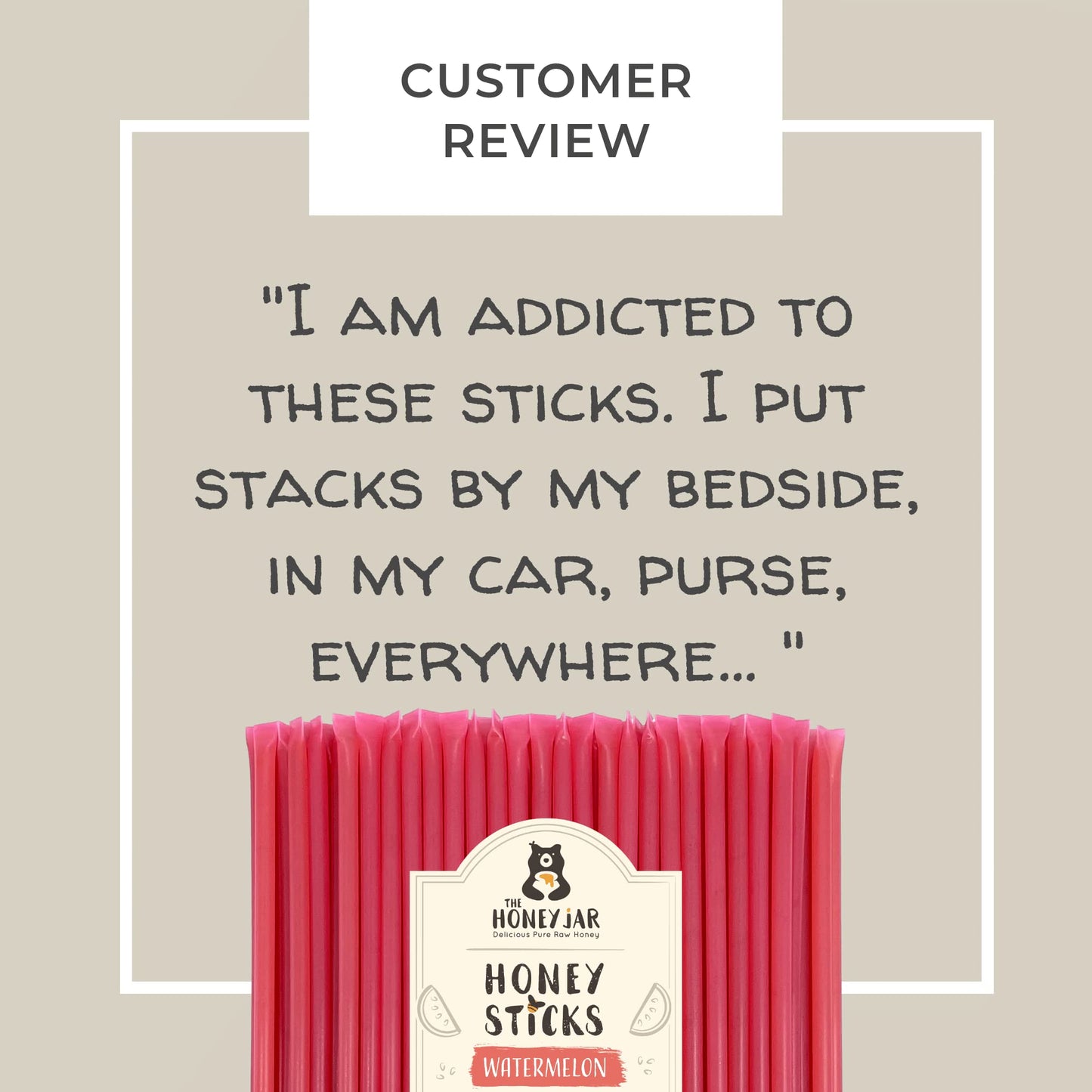 The Honey Jar Watermelon Flavored Raw Honey Sticks - 50 Count - Pure Honey Straws for Tea and Coffee