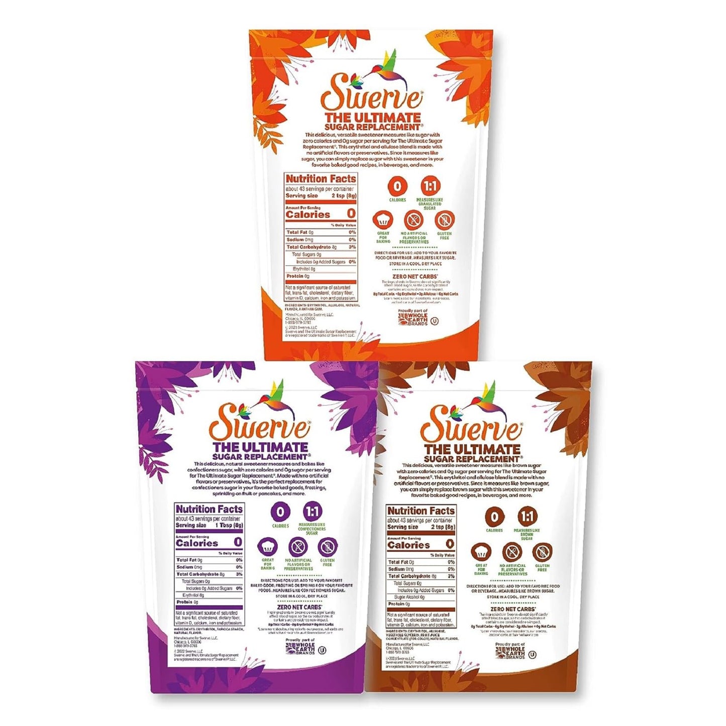 Swerve Sweetener Granular, Brown and Confectioners Baker s Trio - Sugar Substitute, Zero Calorie, Keto Friendly, Zero Sugar, No