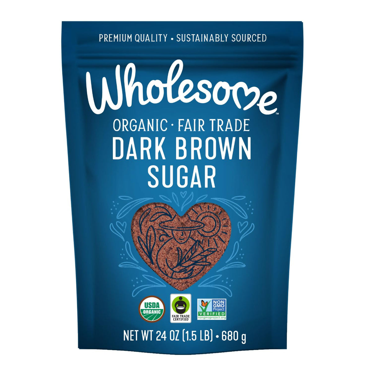 Wholesome Sweeteners 24-Ounce Organic Dark Brown Sugar, Fair Trade, Non GMO, Gluten Free & Vegan, Sugar for Baking and Glazing, 