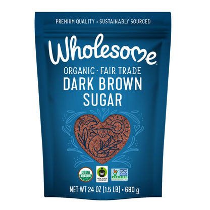 Wholesome Sweeteners 24-Ounce Organic Dark Brown Sugar, Fair Trade, Non GMO, Gluten Free & Vegan, Sugar for Baking and Glazing, 