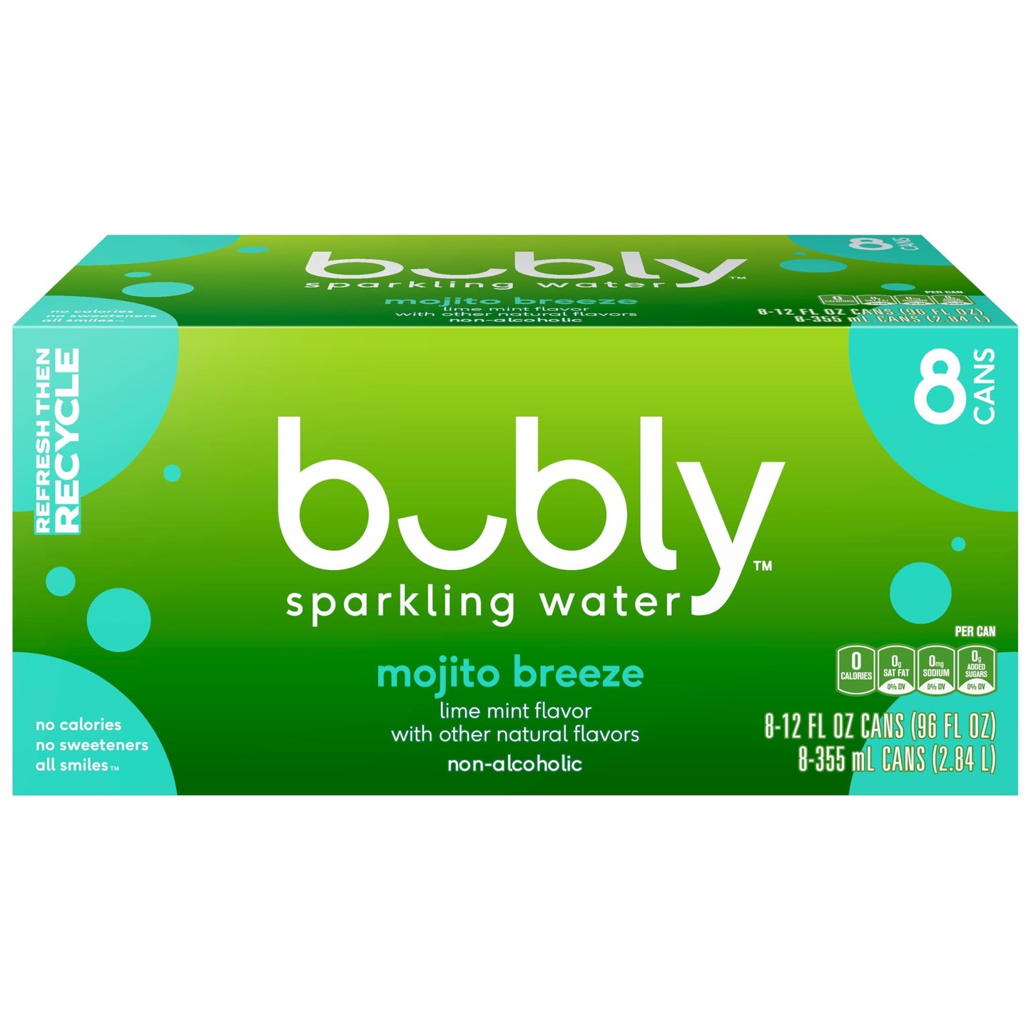 Bubly Sparkling Water, Mojito Breeze, 12 Fl Oz X 8 Count