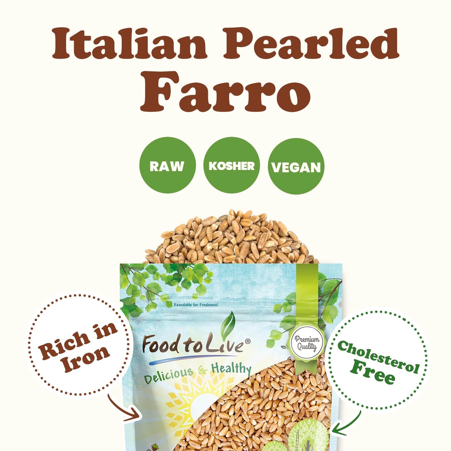 Food To Live Pearled Farro Grain, 1 Pound – Kosher, Vegan, Whole Grain In Bulk, Good Source Of Dietary Fiber, Protein And Iron