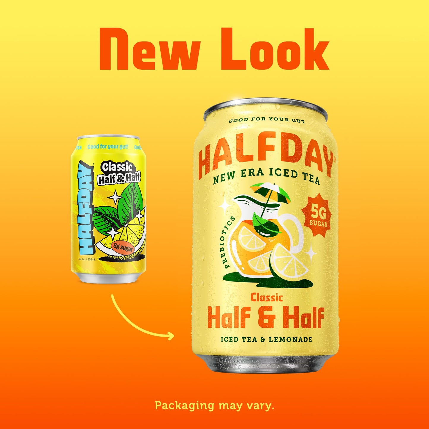Halfday Iced Tea Cans, Prebiotic Half & Half, Low Sugar, 12 fl oz, 12 Pack, Gluten Free, 40 Calories, Natural Caffeine