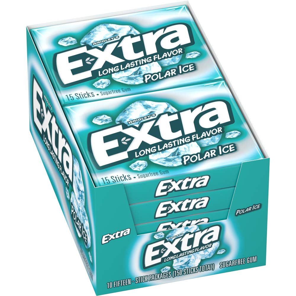 Extra Polar Ice Sugarfree Gum, 15 Sticks (Pack Of 10)