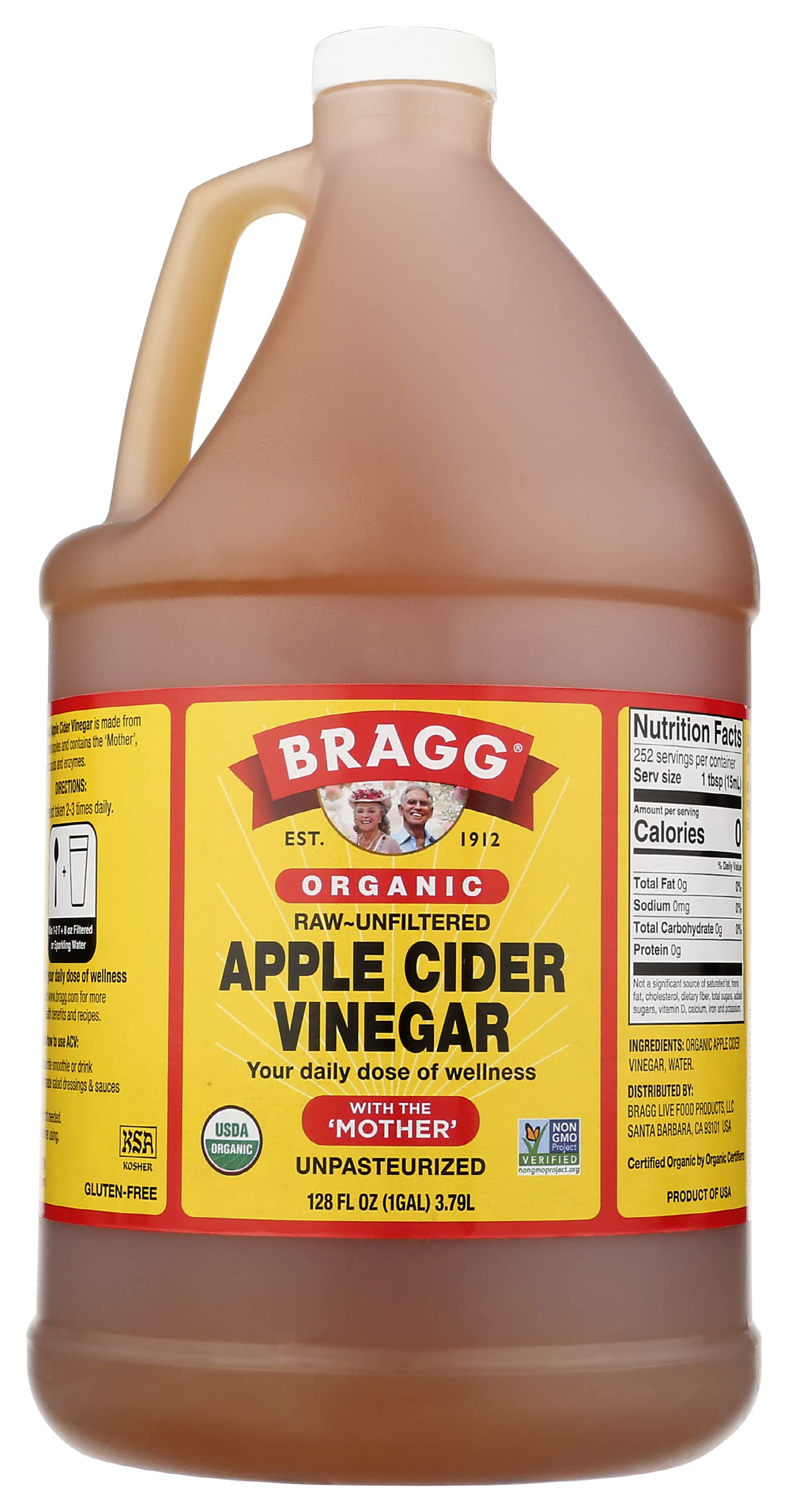 Bragg Organic Apple Cider Vinegar Raw Unfiltered 128 oz (4 Pack)