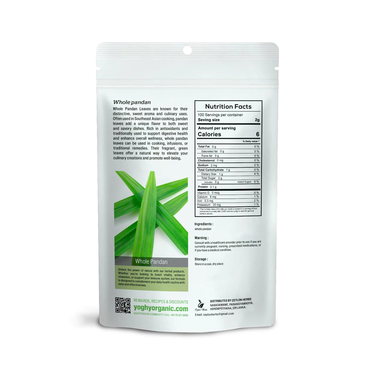 CEYLON HERBS Whole Dried Pandan Leaves - 100% Pure, Organic, Aromatic for Cooking and Baking