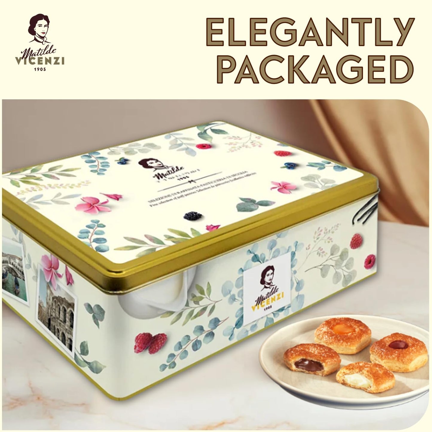 Pasticceria Matilde Vicenzi 5 OClock Tea Time Cookie Assortment Gift Tin - Butter Pastries, Chocolate & Vanilla Filled Gourmet