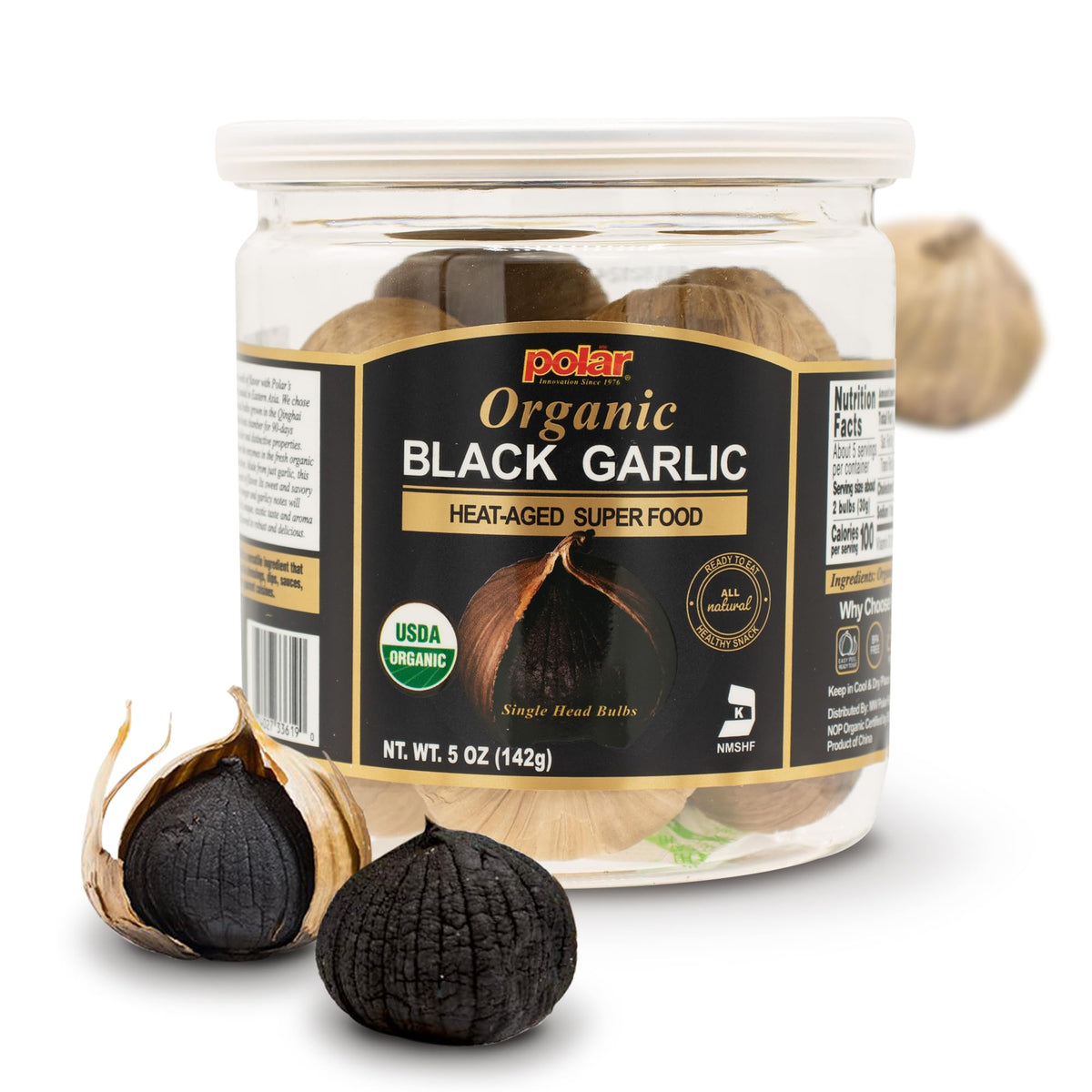 Mw Polar Usda Organic Black Garlic 5 Oz (Pack Of 6), Whole Bulbs, Easy Peel, All Natural, Chemical Free, Kosher Friendly Ready To Eat Healthy Snack
