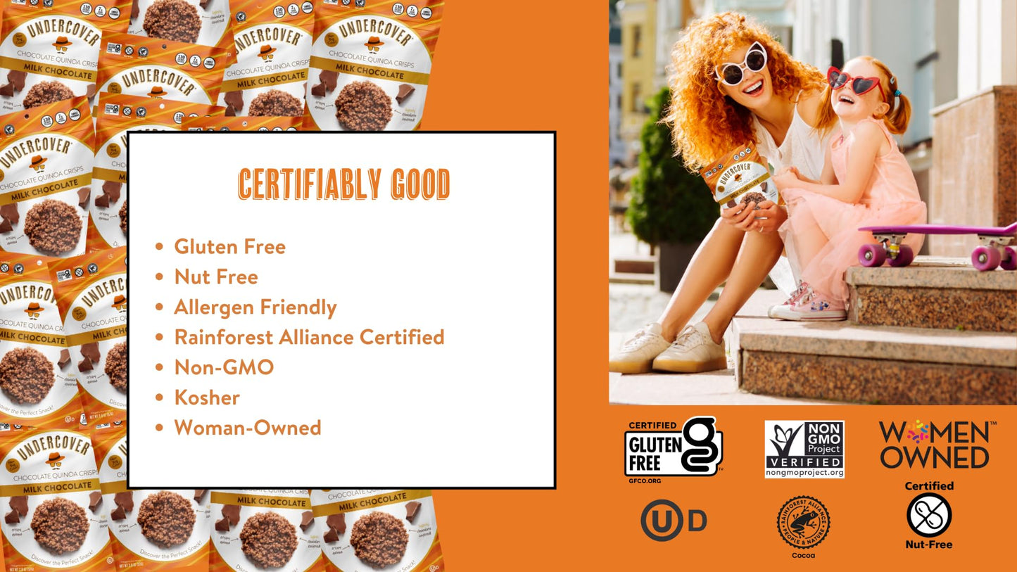 Undercover Chocolate Quinoa Crisps - Dark Chocolate & Sea Salt, 70 Individually Wrapped, Gluten-Free, Nut-Free, Plant-Based, 0.25 oz