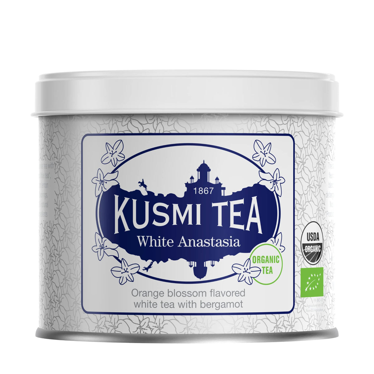 Kusmi Tea White Anastasia - 3.1 Oz Loose Tea Tin - Organic Blend Of White Tea With Bergamot