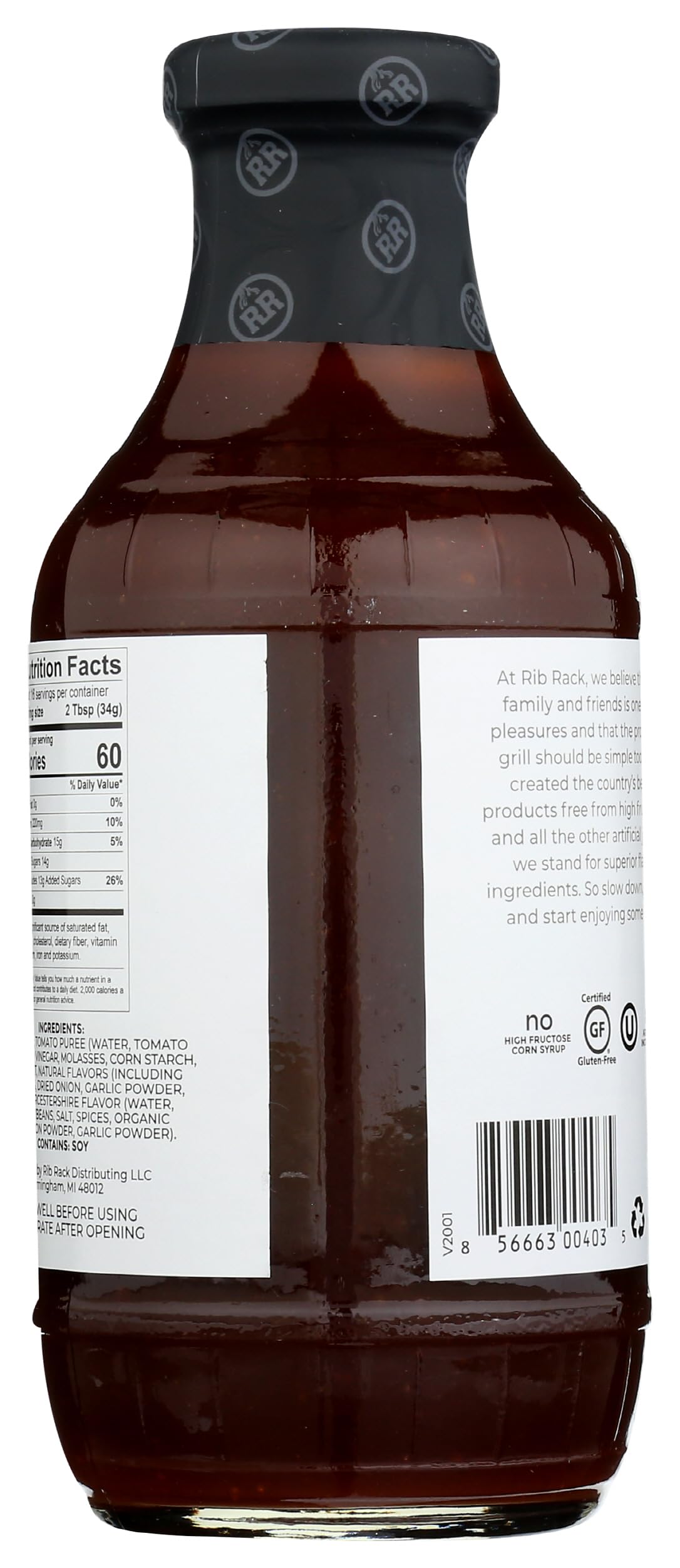 Rib Rack All Natural Southern spirit-inspired flavor BBQ Sauce, 19 Ounce, Pack of 6