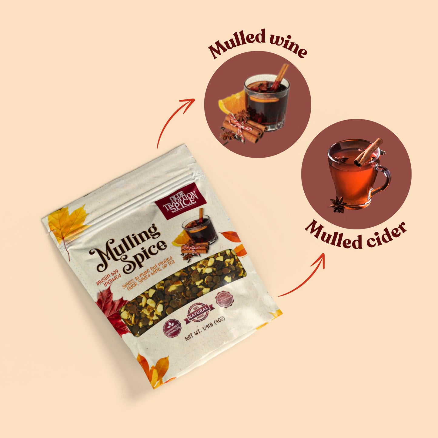 Olde Tradition Mulling Spices for Apple Cider  Mulled Wine Spices Kit  4oz Traditional Mulled Spice Mix with Muslin Bag for Steeping Stovetop Simmer Pot Hot Toddy Tea Christmas Glhwein Holiday Drink