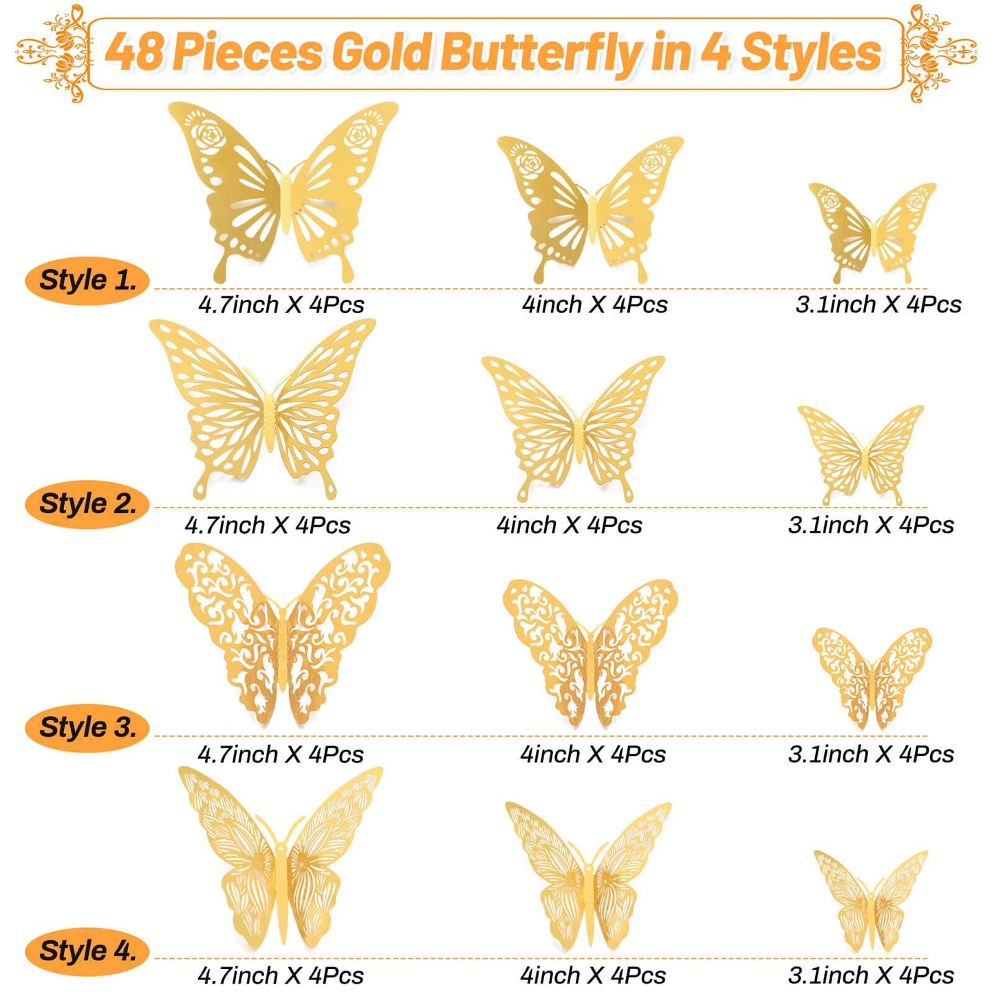 Billbotk Flower Bouquet Accessories Set, 53 Pcs Gold Crowns & Butterflies, Cake Topper for Parties, Model CCT-5