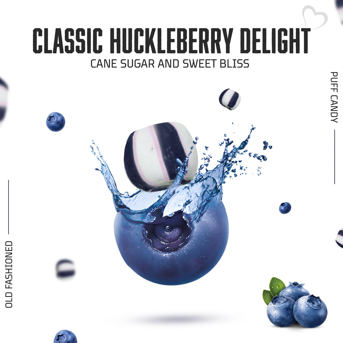 Stewart Old Fashioned Huckleberry Flavored Pure Sugar Candy Puff Balls - Individually Wrapped Candy Snack, Fat-Free, Cholesterol-Free, Gluten-Free, Made In The Usa - 27Oz Tub
