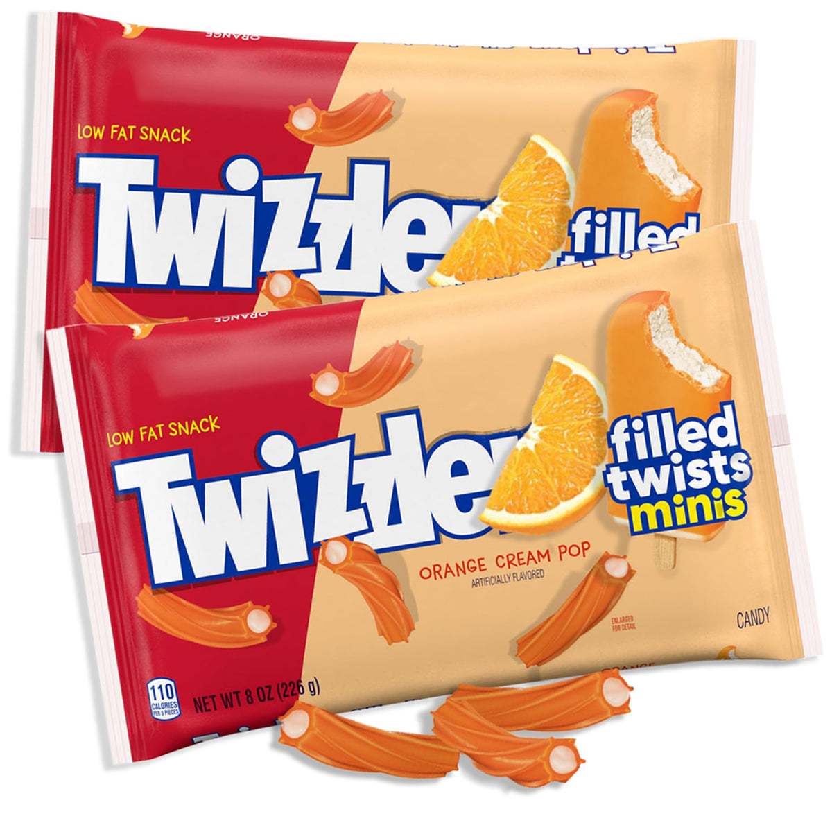 YUMTOV Orange Creamsicle Filled Twists Licorice Candy Minis - Chewy Treats, 2 Pack
