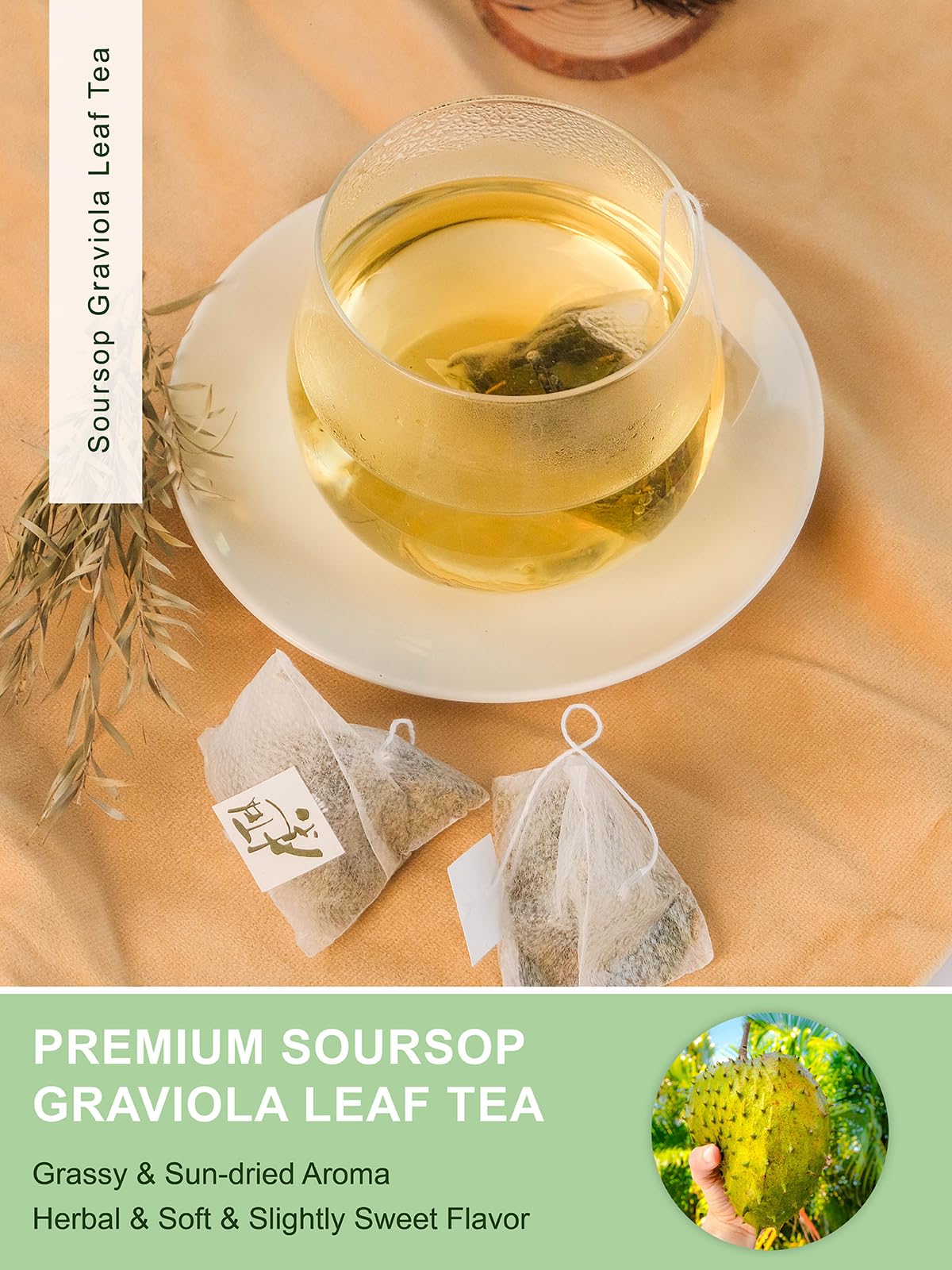 TeeLux Soursop Graviola Leaf Tea Bags, Caffeine Free, Mild & Smooth Taste, 50 Count