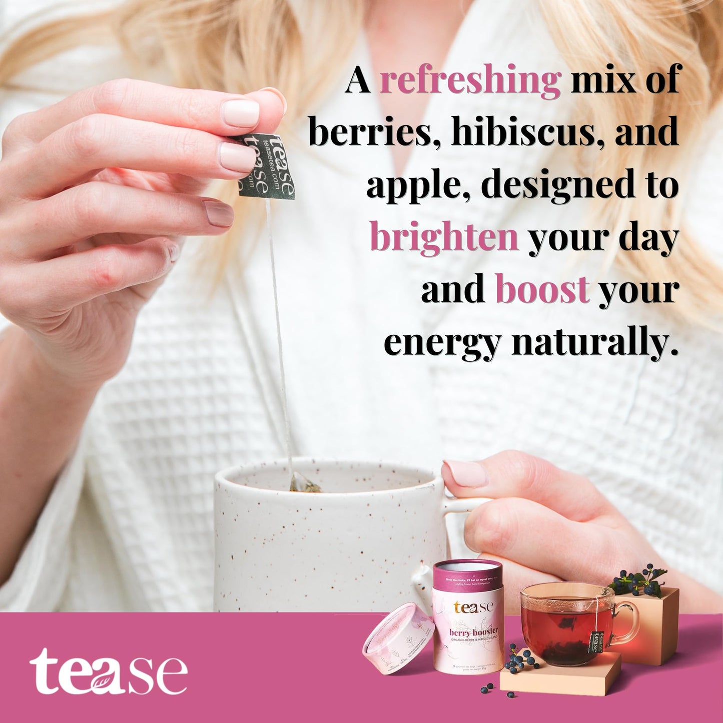 Tease Tea Organic Hibiscus Drink - Berry Booster Elderberry, Caffeine Free Herbal Tea, Made with Hibiscus Petals and Currant