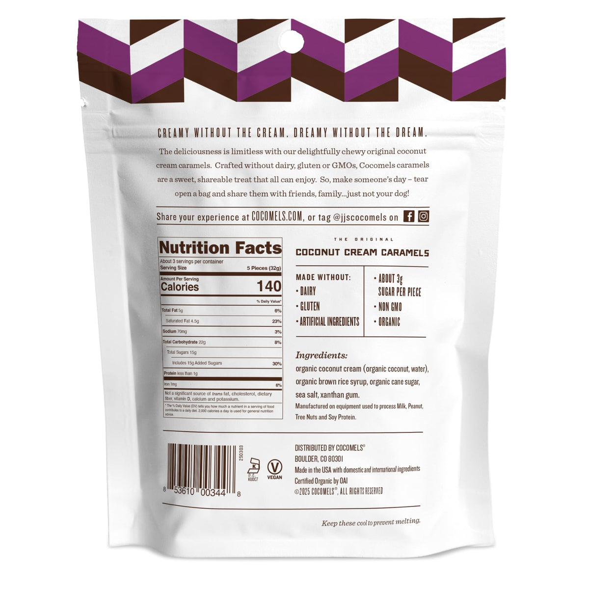 Cocomels Original Coconut Milk Caramels, 3.5 oz, 6 Pack, Dairy Free, Vegan, Organic
