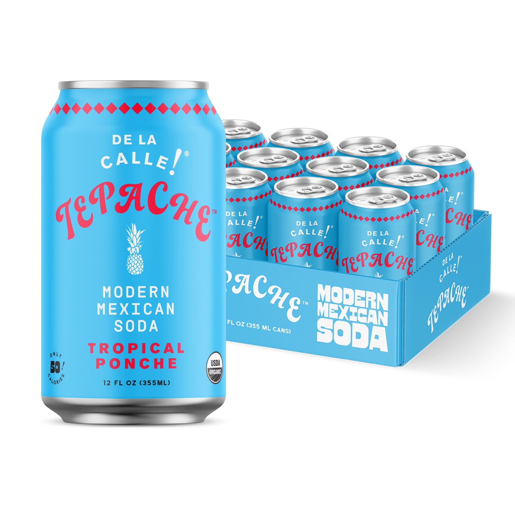 De La Calle Tepache - Tropical Ponche - Modern Mexican Soda - Craft Fermented Pineapple Sparkling Beverage - Certified Organic  Antioxidant Rich  Non-Beverage-Style  Healthy Soda  Low Sugar  Low Calorie  Non-Gmo
