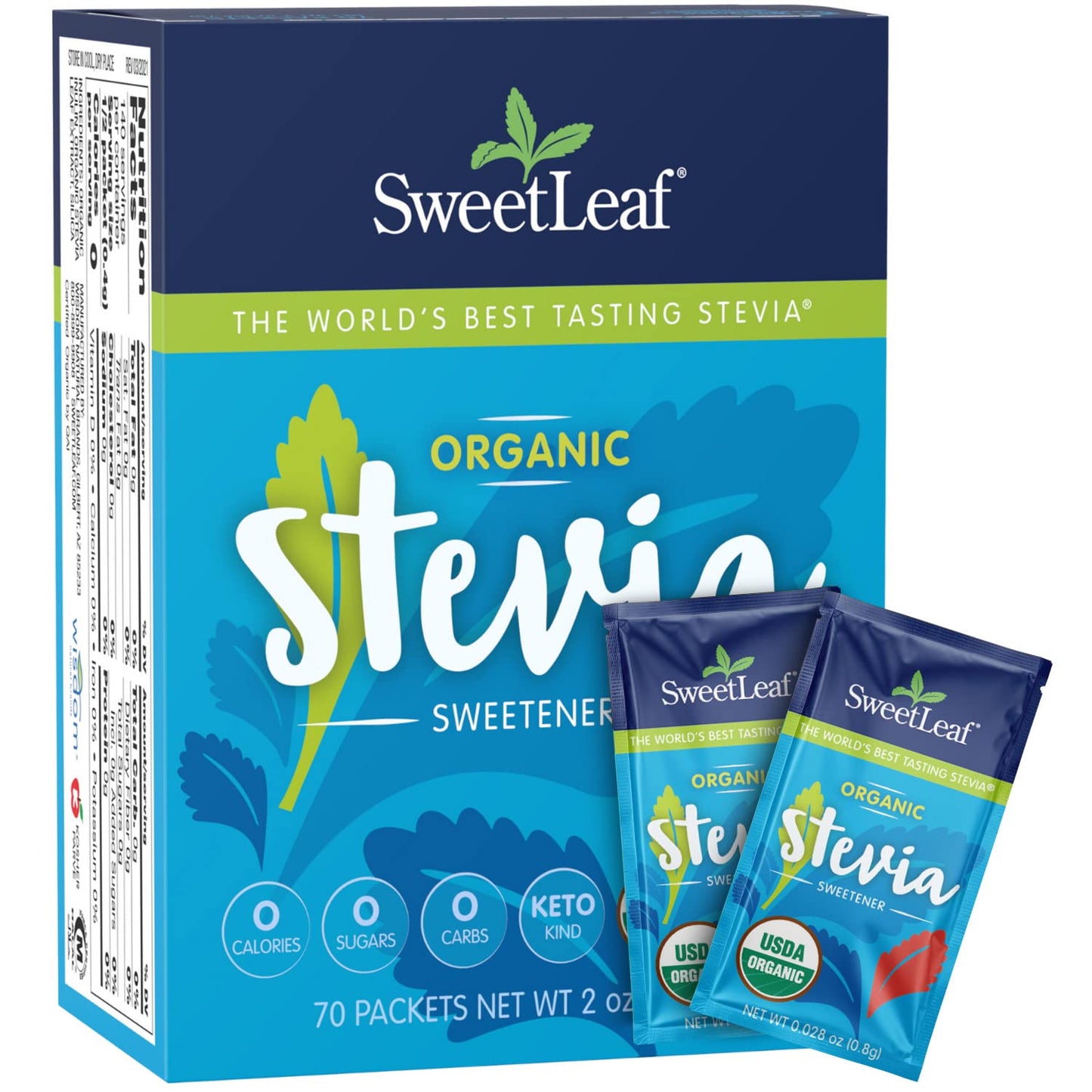 SweetLeaf Organic Stevia Packets Zero Calorie Sugar Substitute 70 Count Sugar